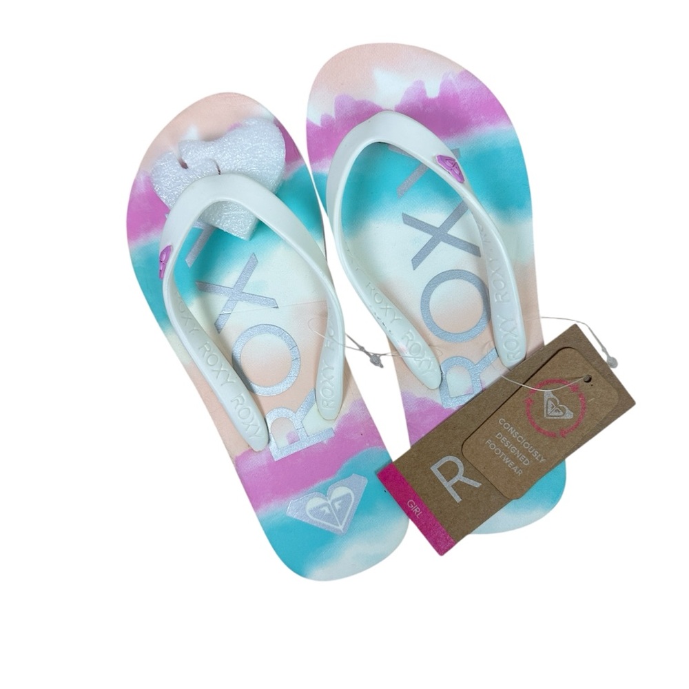 Roxy Kids Girls Tahiti Pink and Blue Flip Flops NWT